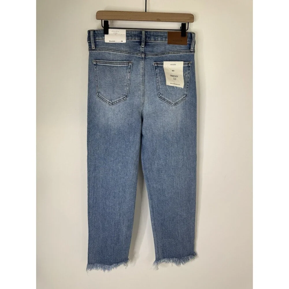 Hidden Tracey High Rise Straight Cropped Jeans Womens 30 Raw Hem NWT Buckle - Picture 6 of 13